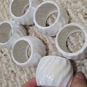 Iridescent White Ceramic Napkin Rings - Set Of 6